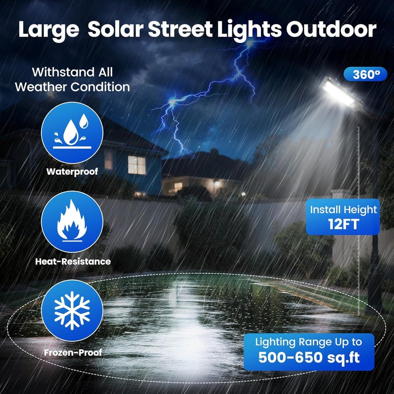 JWT 2 Pack 16" Large Solar Street Lights Outdoor Waterproof - Solar Powered Security Parking Lot Light Dusk to Dawn 60000LM,Motion Sensor Commercial LED Solar Flood Lights Remote Control for Outside Yard - Image 5